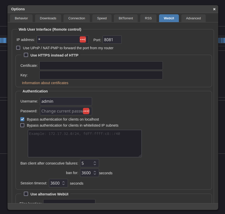 qbittorrent settings page