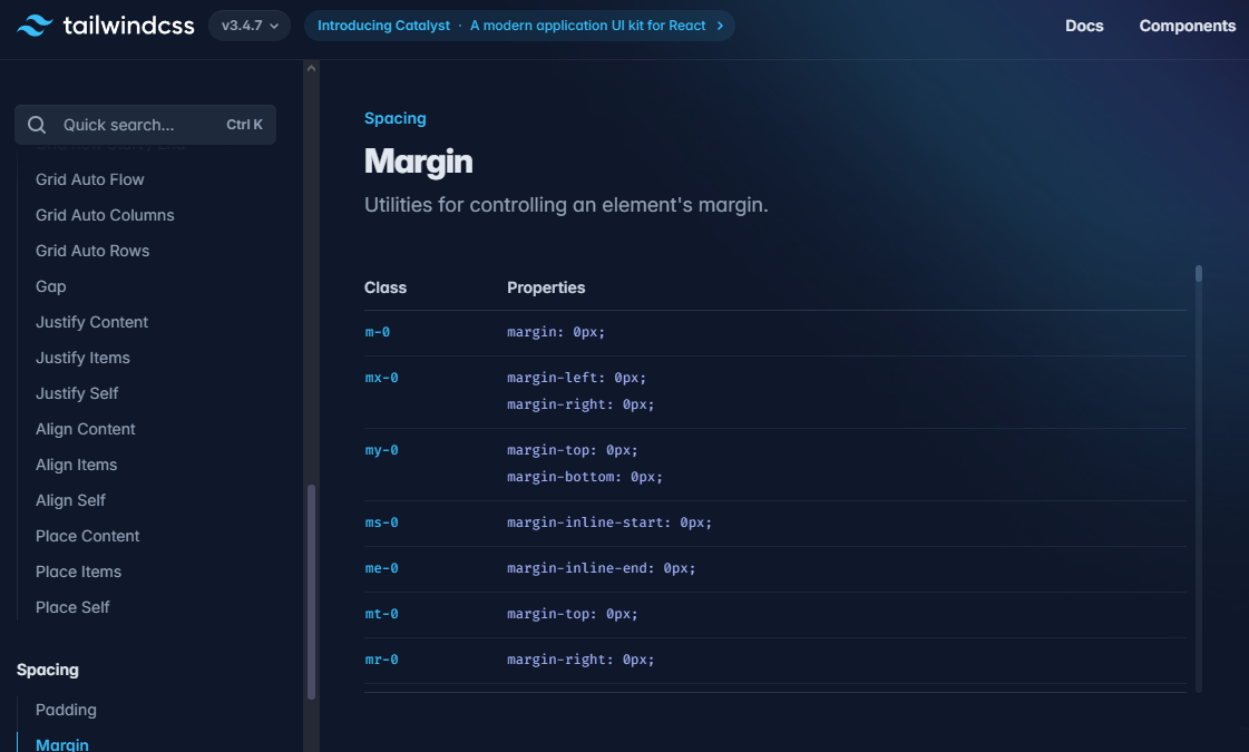 tailwind docs - margin